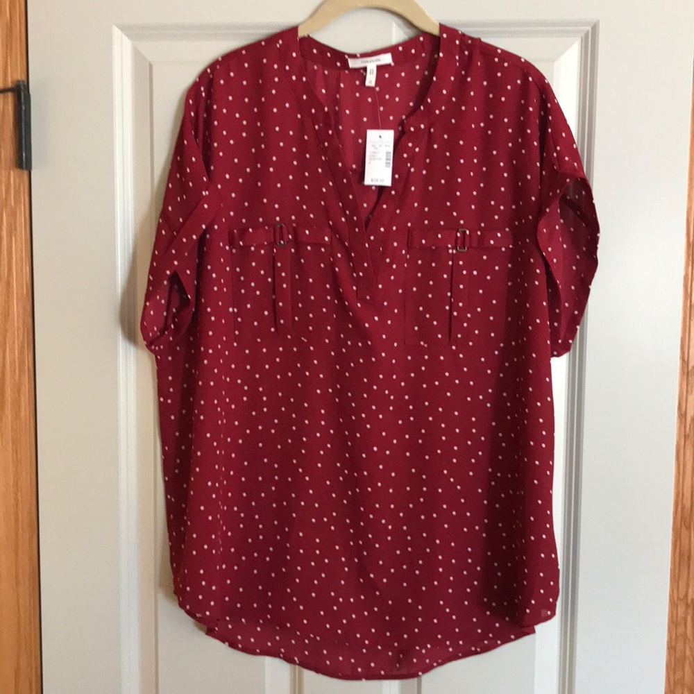 Maurice’s Size 0 Red Blouse with White Polka Dots